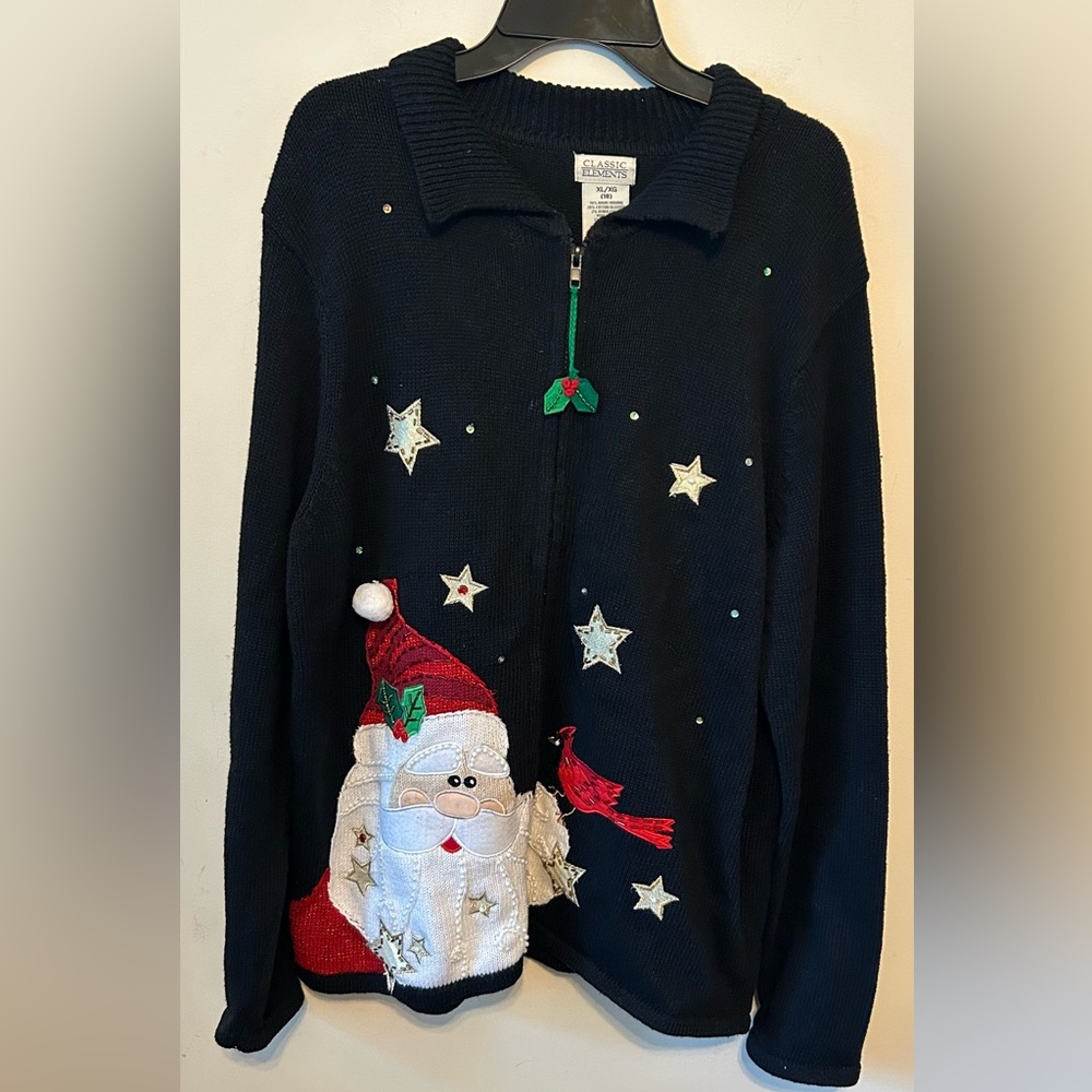 Classic Elements Womens Size XL (18) Christmas Cardigan Full Zip Sweater Santa‎